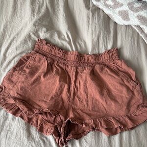 Aerie High Waist Ruffled Brown Shorts